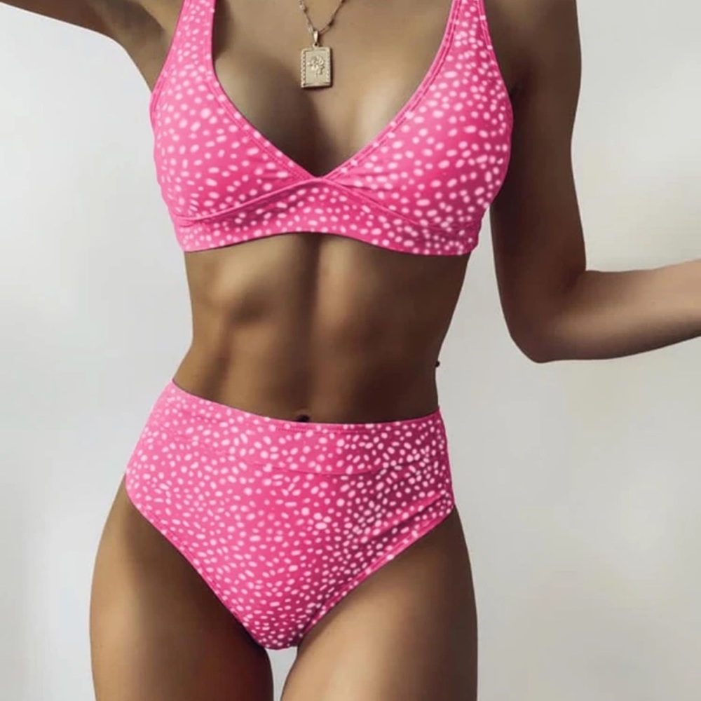 Pink Dalmatian swimsuit bikini high waisted